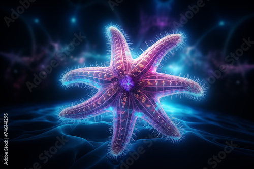 Floating Purple and Blue Starfish. Generative AI.