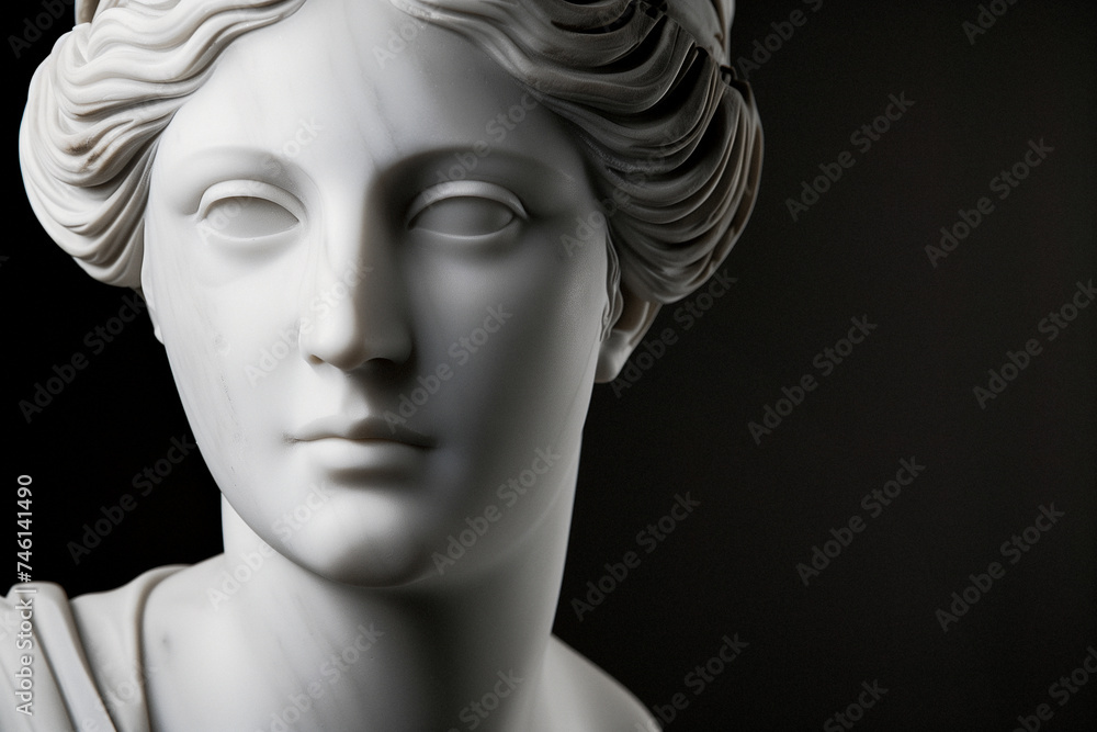 marble bust of a woman with a closeup on the face