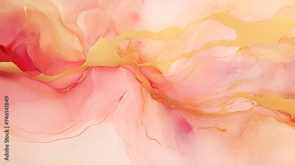 Abstrakcyjne różowe tło - atrament alkoholowy. Jasny nowoczesny obraz - sztuka. Fale i nieregularne kształty - obrazy, fototapety, plakaty 