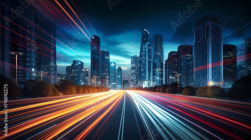 Abstract long exposure dynamic speed light trails in urban environment