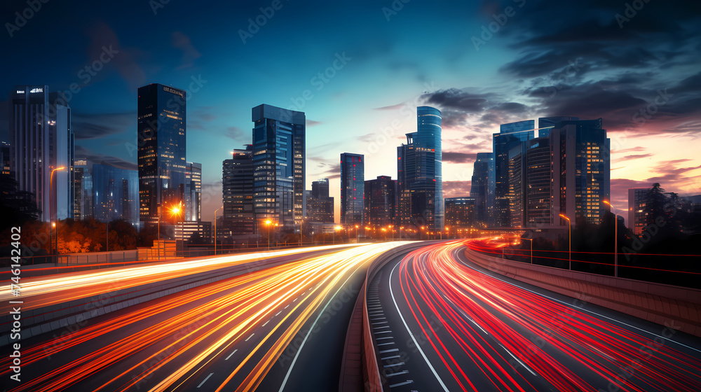 Abstract long exposure dynamic speed light trails in urban environment