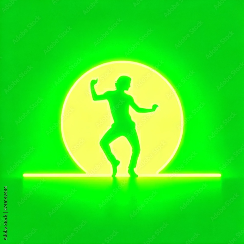 Light green background with a light gradient in the center and the silhouette of a dancing man. Light green background with a light gradient in the center and the silhouette of a dancing man.