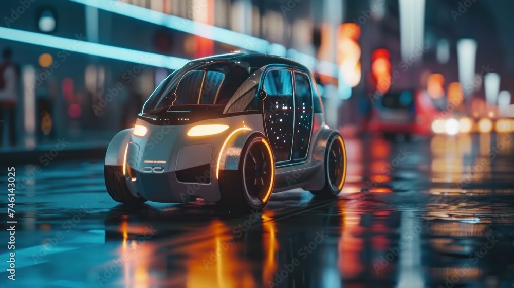 A 3D rendering of a self-driving car