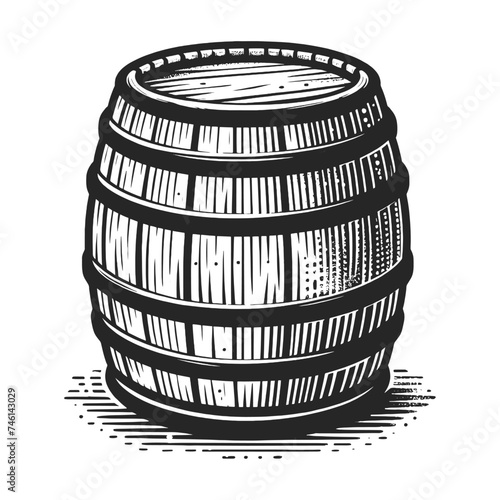 Vintage wooden barrel with whiskey or beer sketch engraving generative ai vector illustration. Scratch board imitation. Black and white image.