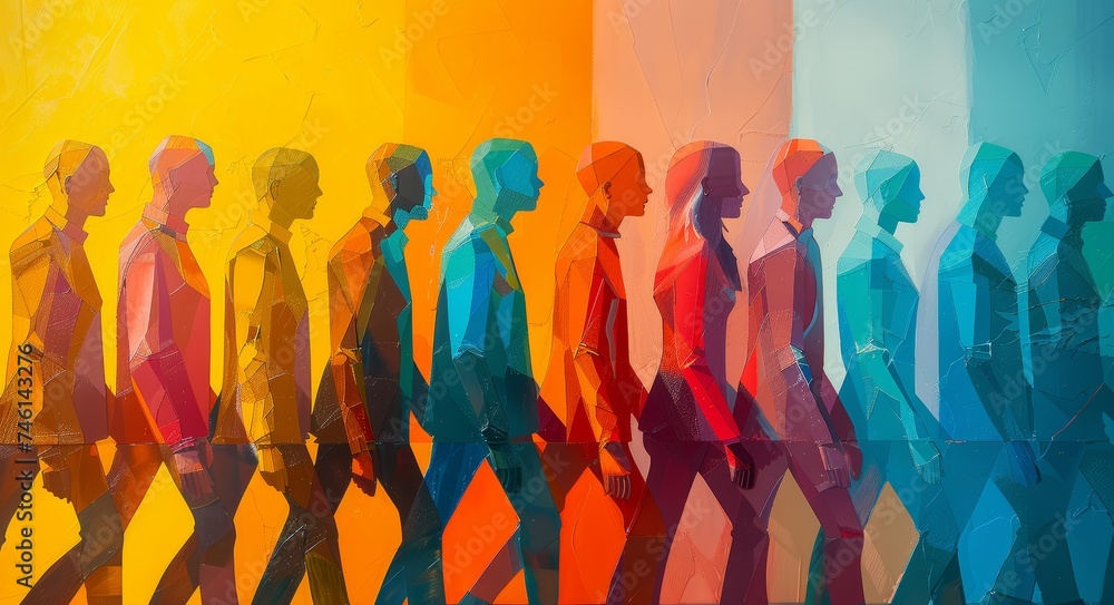 Colorful illustration of a group of people.  Concept of a diverse society.