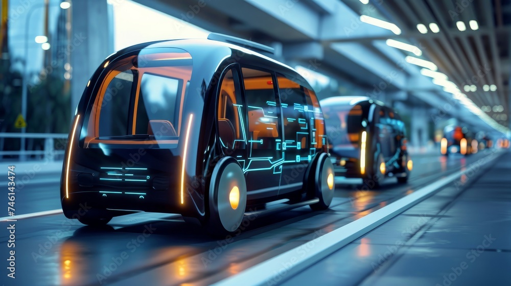 Infrastructure and communication technology intersect with IoT (Internet of Things) in the realm of autonomous transportation - obrazy, fototapety, plakaty 