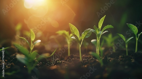 Growing money,finance and investment. Seedling are growing with business arrow of growth.
