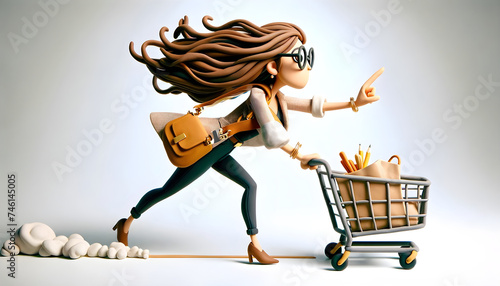 Femme courant avec un chariot