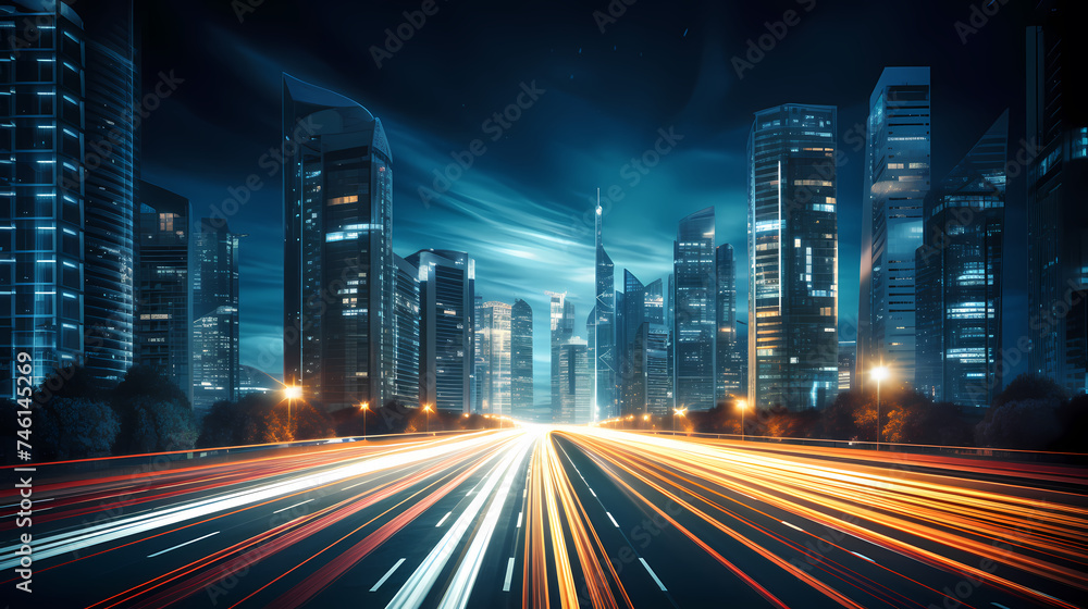 Abstract speeding motion blurred city and light trails, 3D rendering Abstract speeding motion blurred city and light trails, 3D rendering