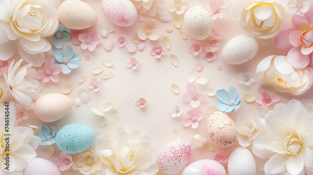 Easter holiday background with easter eggs and pastel colors
Easter holiday background with easter eggs and pastel colors