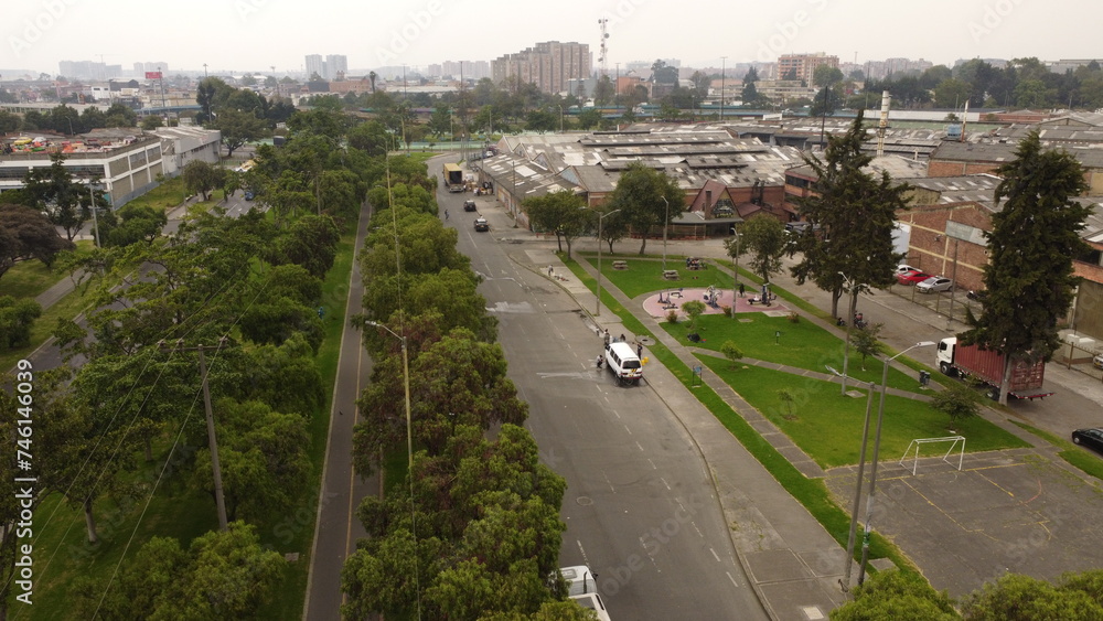 
aerial images of Bogota with its traffic and green streets