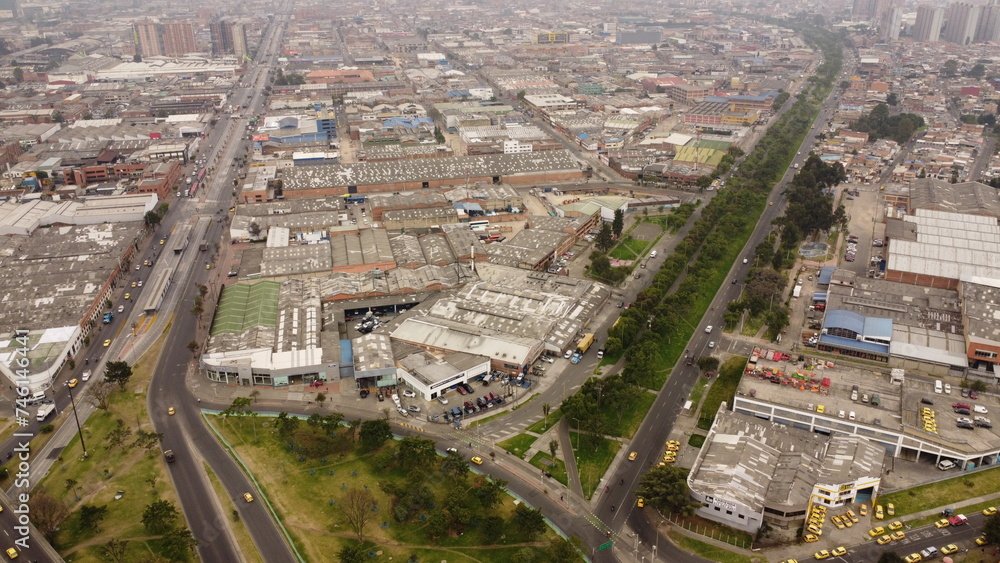 
aerial images of Bogota with its traffic and green streets