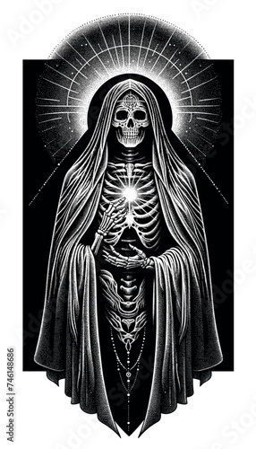 Mystical Dotwork Grim Reaper with Radiant Halo