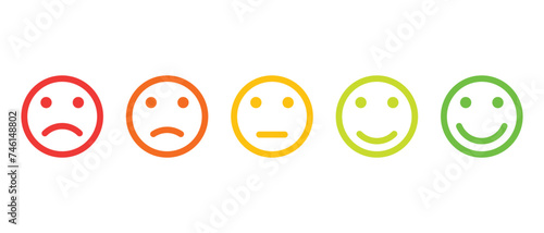 Customer satisfaction level icon vector in line style. Five facial expression of feedback concept