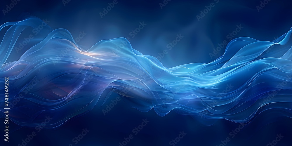 Fototapeta premium Tranquil Blue Waves on Dark Background with Subtle Striped Pattern Wallpaper Seamless Background. Concept Ocean Waves, Dark Background, Striped Pattern, Wallpaper, Seamless Background