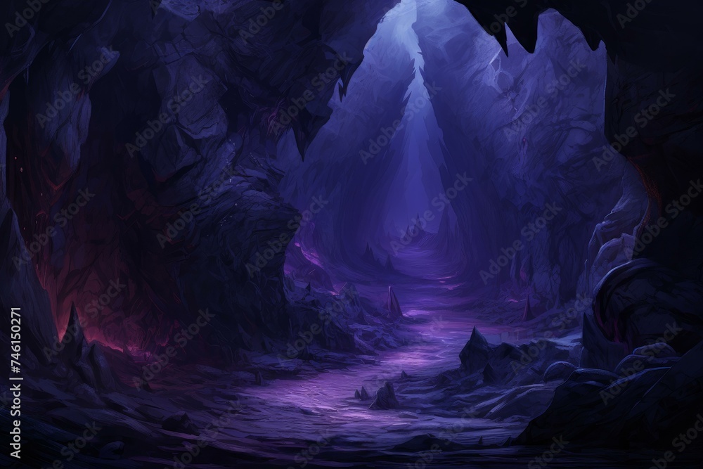 Mysterious Purple cave rock. Canyon wall. Generate Ai