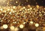 Background of golden sequins and highlights sparkling for the holiday christmas With technology