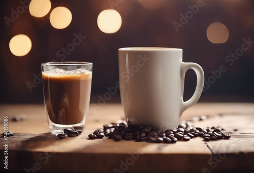 Coffee drink on a wooden board on a solid background