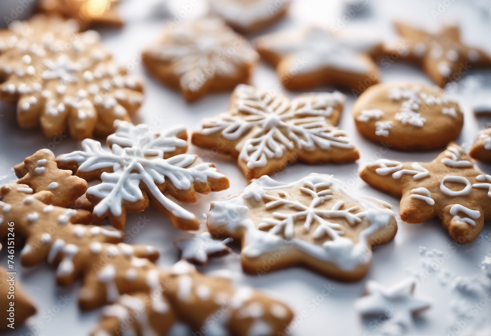 Festive beautiful and delicious cookies on a white Christmas and New Year background Festive beautiful and delicious cookies on a white Christmas and New Year background
