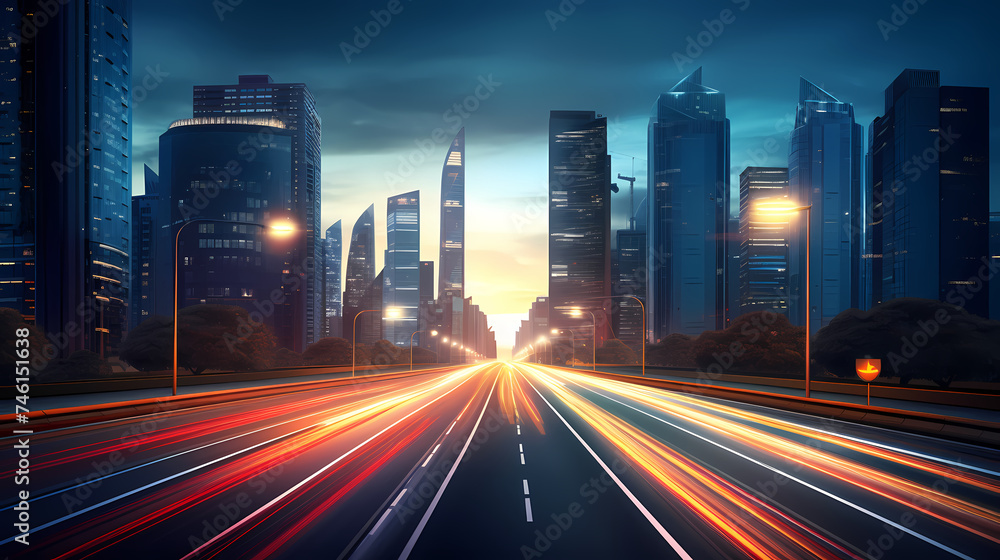 Abstract motion blur city, light trails in urban environment at night, urban movement concept Abstract motion blur city, light trails in urban environment at night, urban movement concept