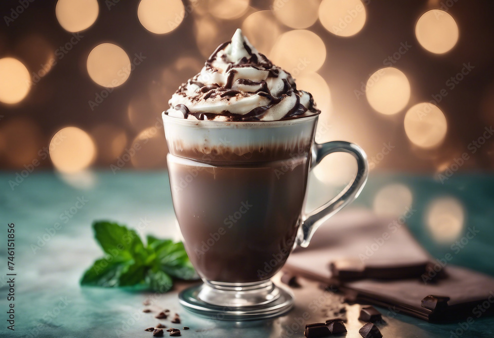 Peppermint mocha mint mocha a classic combination of chocolate mint and coffee Against a background Peppermint mocha mint mocha a classic combination of chocolate mint and coffee Against a background