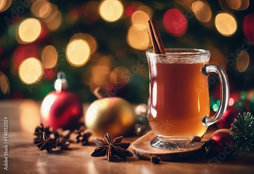 Spiced cider cider with spices Against the backdrop of glare and Christmas