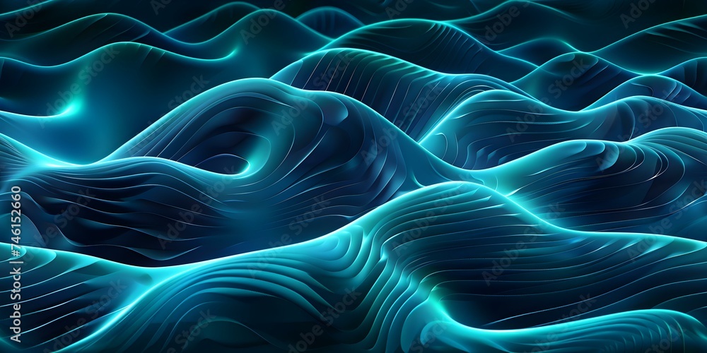 Fototapeta premium Abstract technology wave lines on black background with dynamic bluegreen gradient seamless background. Concept Technology, Abstract Art, Wave Pattern, Gradient Colors, Seamless Design