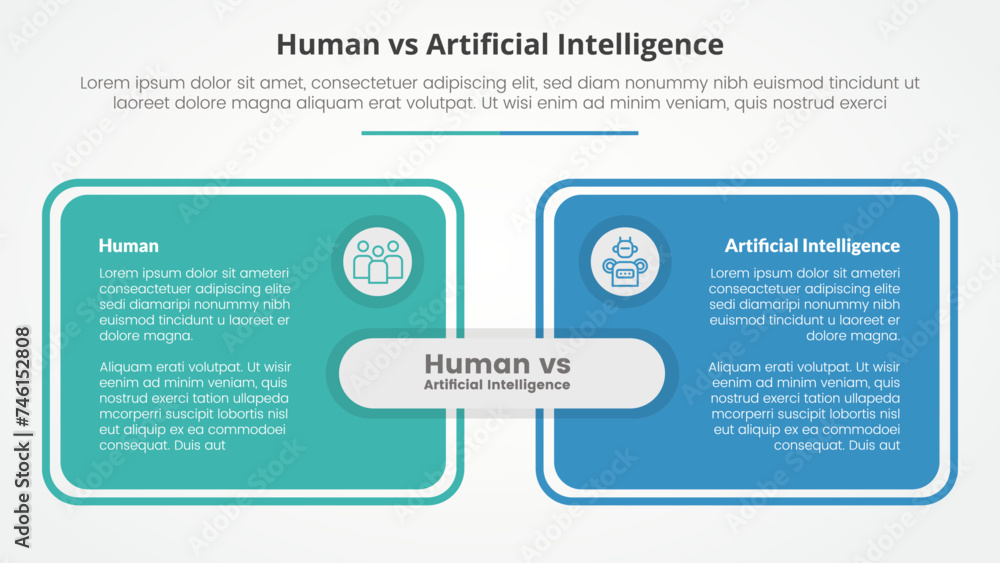 human employee vs ai artificial intelligence versus comparison opposite infographic concept for slide presentation with big box table outline with flat style human employee vs ai artificial intelligence versus comparison opposite infographic concept for slide presentation with big box table outline with flat style