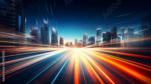 Abstract motion blur city, light trails in urban environment at night, urban movement concept