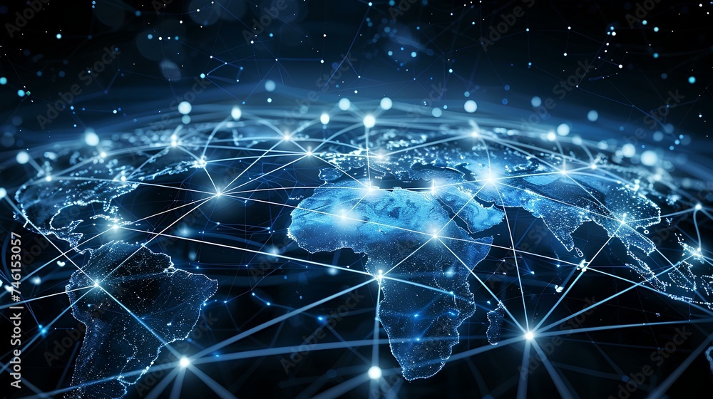 Network linking to regions around the world, technology concept. generative AI Network linking to regions around the world, technology concept. generative AI