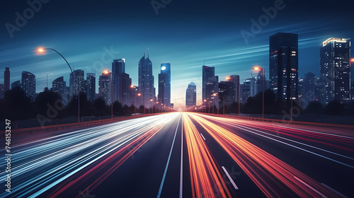 Abstract motion blur city  light trails in urban environment at night  urban movement concept