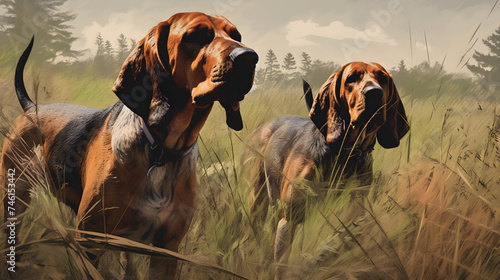 Engrossed Hound Dogs Exploring in a Nature-Based Landscape: An Instant of Canine Curiosity