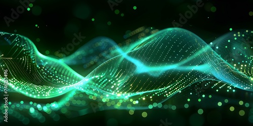 Futuristic Abstract Background: Dynamic Neon Wave Lines in Green-Blue Hues. Concept Abstract Art, Neon Wave Lines, Futuristic Design, Green-Blue Color Palette