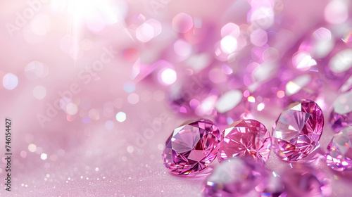 banner for a jewelry store with copy space, pink diamond on a pink background close-up with space for text