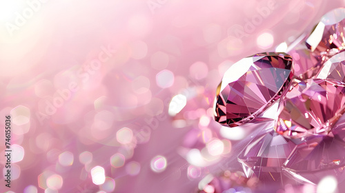 banner for a jewelry store with copy space, pink diamond on a pink background close-up with space for text