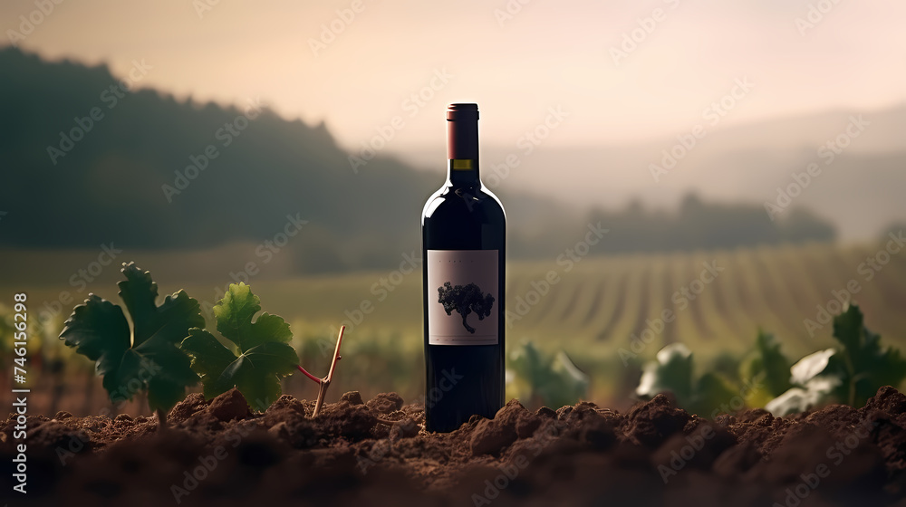 Bottle of red wine on background, advertising shoot