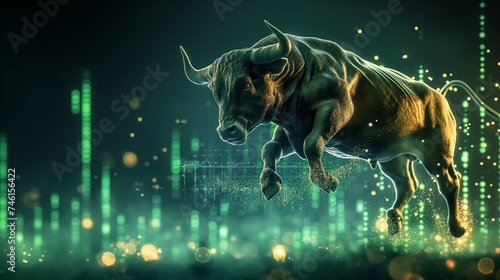 Quantum Leap: Bull Market's Radiant Rise in the Glowing Data Matrix © Artbotics