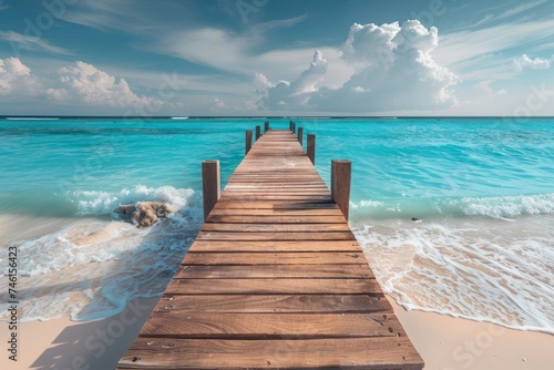 Wooden pier over crystal-clear waters
