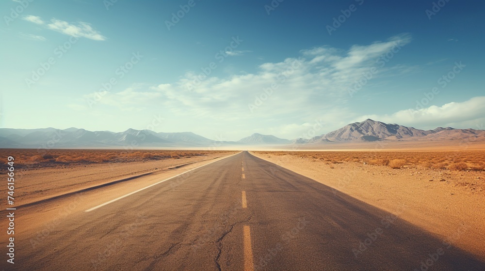 Empty asphalt road in the desert. Long straight asphalt road leading to the desert Empty asphalt road in the desert. Long straight asphalt road leading to the desert