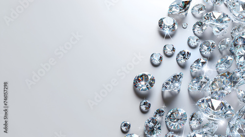 banner for a jewelry store, diamonds closeup copy space on a white background with space for text