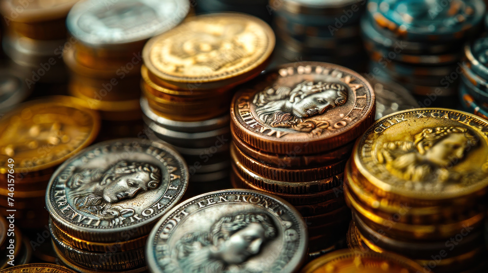 Coins Background with Different Currencies and Values Coins Background with Different Currencies and Values