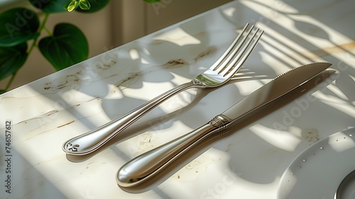  Stainless steel cutlery covers the table.