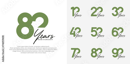 anniversary logotype vector design set with black handwriting  green color can be use for special day