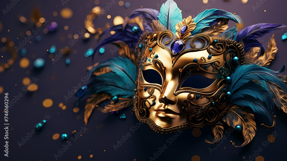 Top view of ornate Venetian carnival mask Top view of ornate Venetian carnival mask