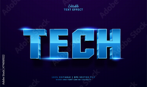 Tech Text Effect Style. Editable Text Effect Style 3d Future Neon Tech With Glow Light theme.