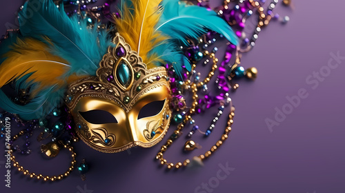 Top view of ornate Venetian carnival mask