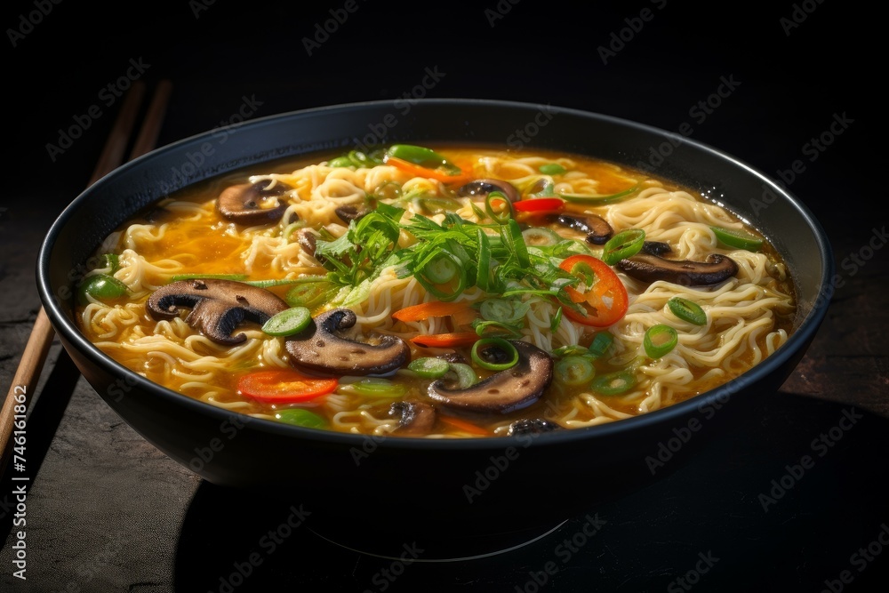 Savory Ramen noodle soup. Meal meat cooking. Generate Ai Savory Ramen noodle soup. Meal meat cooking. Generate Ai