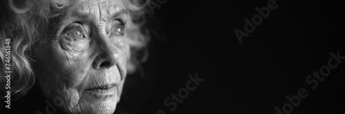Elderly Woman's Contemplative Gaze in Monochrome
