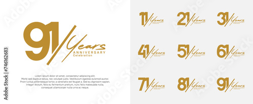 anniversary logotype vector design with slash and handwriting brown color for special day