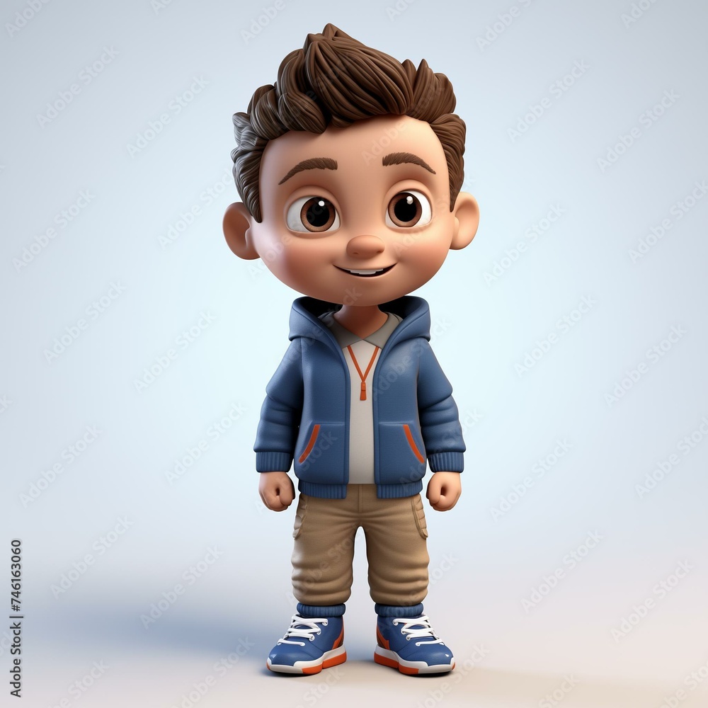 Smiling Cartoon Boy in Casual Outfit Standing Confidently on Plain Background Smiling Cartoon Boy in Casual Outfit Standing Confidently on Plain Background